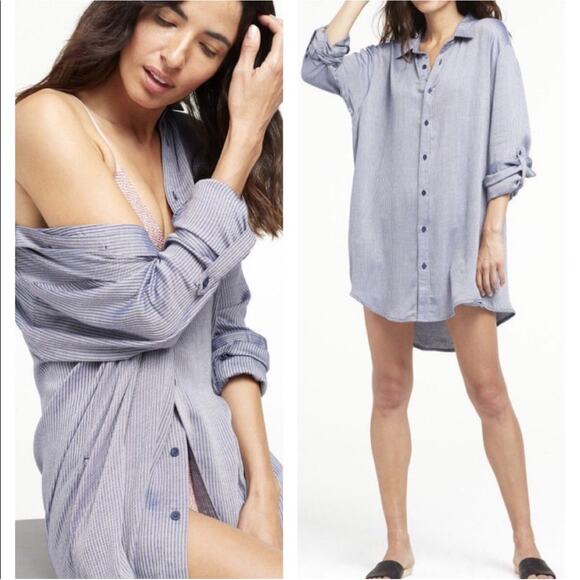 Onia Womens Coastal Beachy Linen Blend Oversized Marie Tunic Shirt Size‎ S Aqua - Picture 1 of 8